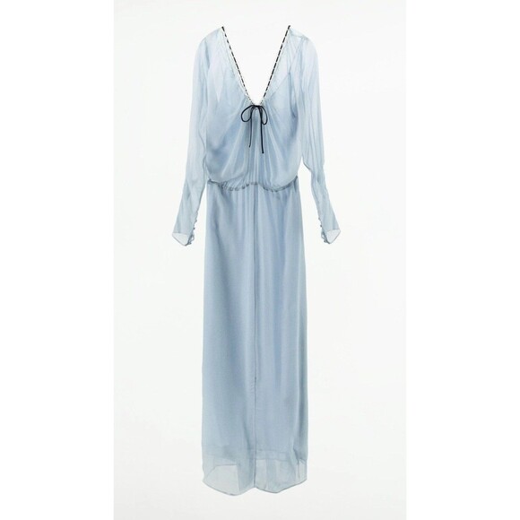 Zara Dresses & Skirts - Zara Women New Long Sleeves Sky Blue Long Lace Dress Medium $140 Lingerie Sheer